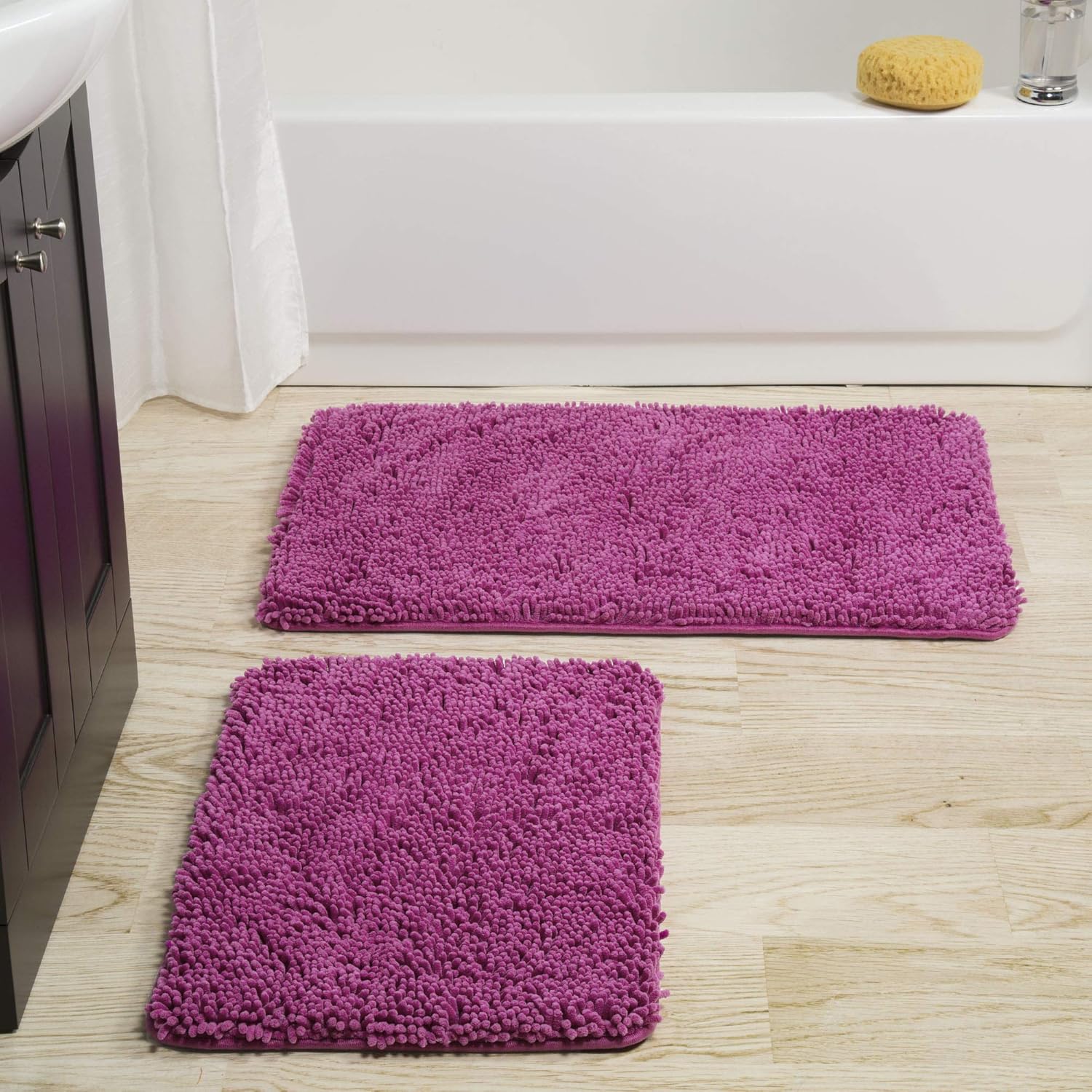 2 Piece Bathroom Rug Set - 32x21 Inch and 24x17 Inch Memory Foam Bath Mats with Chenille Shag Top for Stylish Bathroom Decor - Machine Washable Bath Rugs Set of 2 by Lavish Home (Pink)