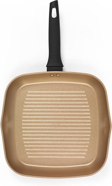 Russell Hobbs RH01674BEU7 Opulence Collection Non-Stick 28 cm Griddle Pan, Induction and Dishwasher Safe, PFOA Free, Black and Gold, Aluminium, Grill Pan, Sear, Fry, Metal Utensil Safe, Easy Clean