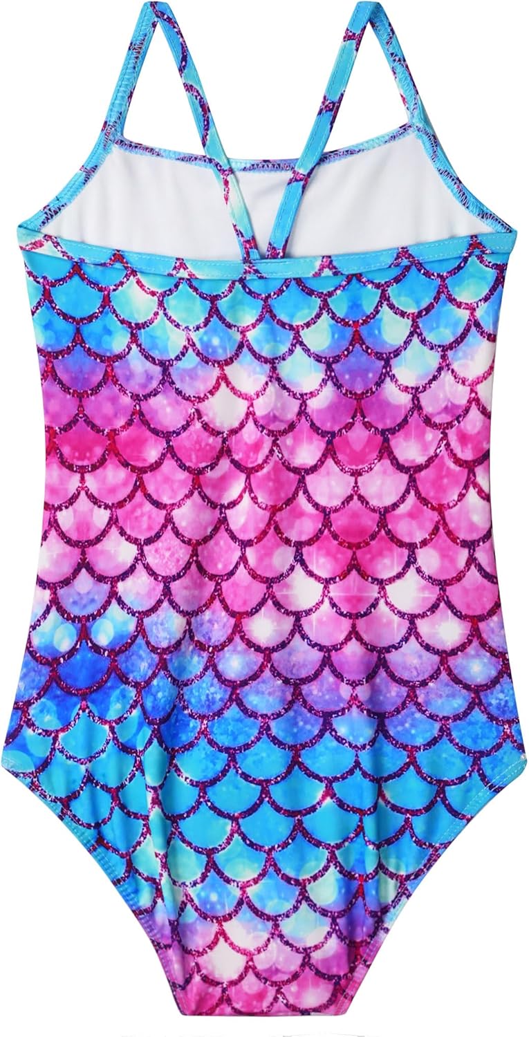 Girls Bathing Suits Colorful Swimsuits with UPF 50 + Sun Protection Sleeveless Toddler Kids One Piece Swimwear - Image 2