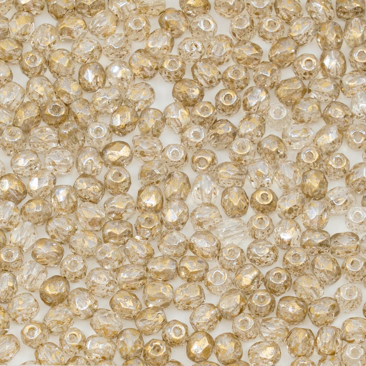 Outlet 50g Faceted Round Fire Polished Beads, 6 x 6 mm, Silver Gold (), Glass, Czech Republic