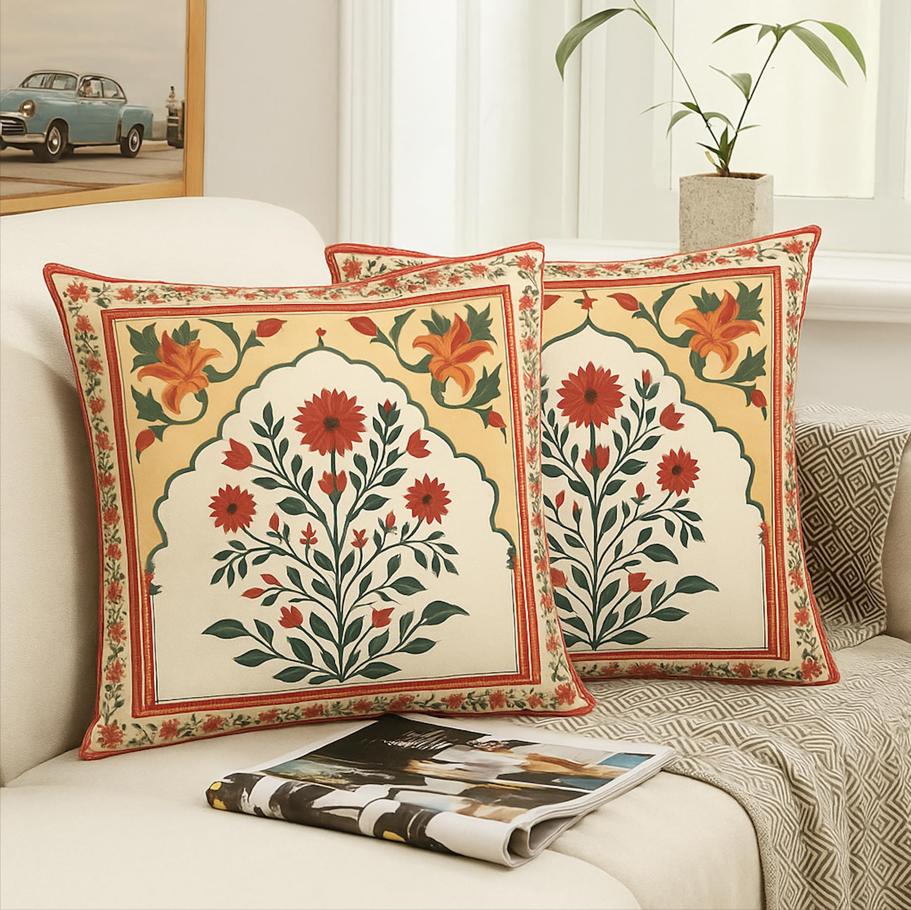 Hummingbird Cushion Covers - Rose Floral Design (Set of 2) -1 Hummingbird Cushion Covers - Rose Floral Design (Set of 2) -1