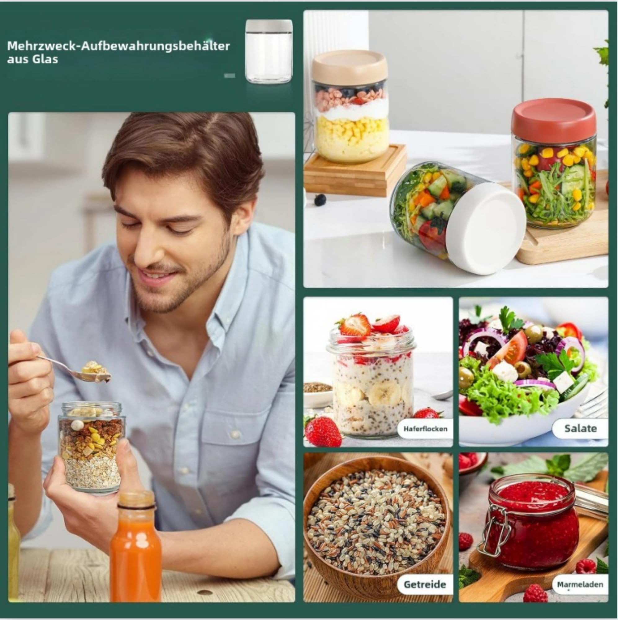 CNKHDZ 6 Pièces Overnight Oats Jar,Blanc 500ml Meal Prep Bocal Avec Couvercle Overnight Oats Bocal Avec Couvercle,pour confitures maison,aliments pour bébés,mariner,Mason Jar
