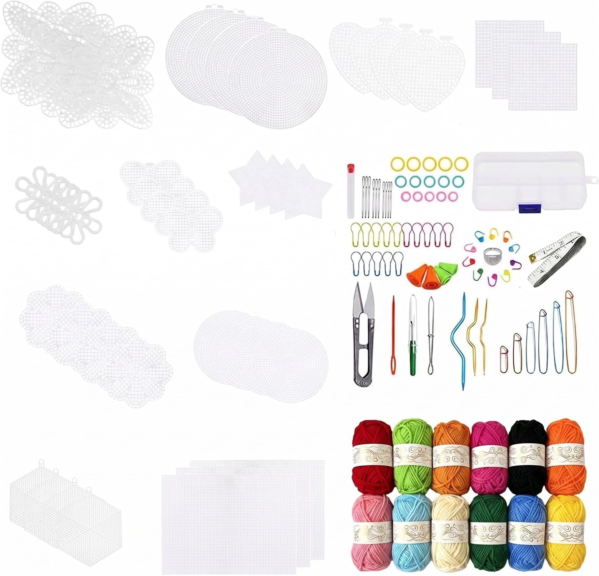 Aulufft 53 Pieces Mesh Plastic Canvas Kit, Knitting Yarn Sewing Needles