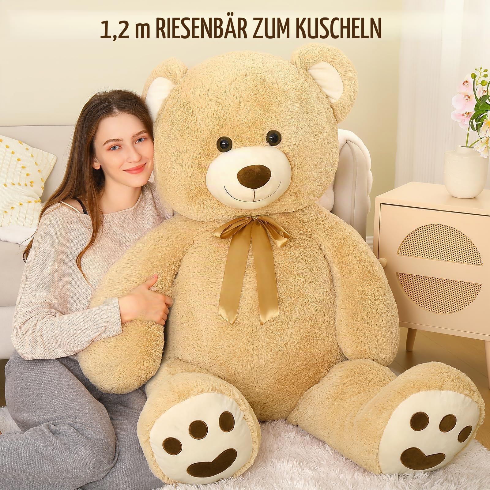 MorisMos 120cm Riesen Teddys, Süß Teddybär groß XXL,weich Kuscheltier XXL, Geschenk für Mädchen Freundin Frauen Mutter Kinder