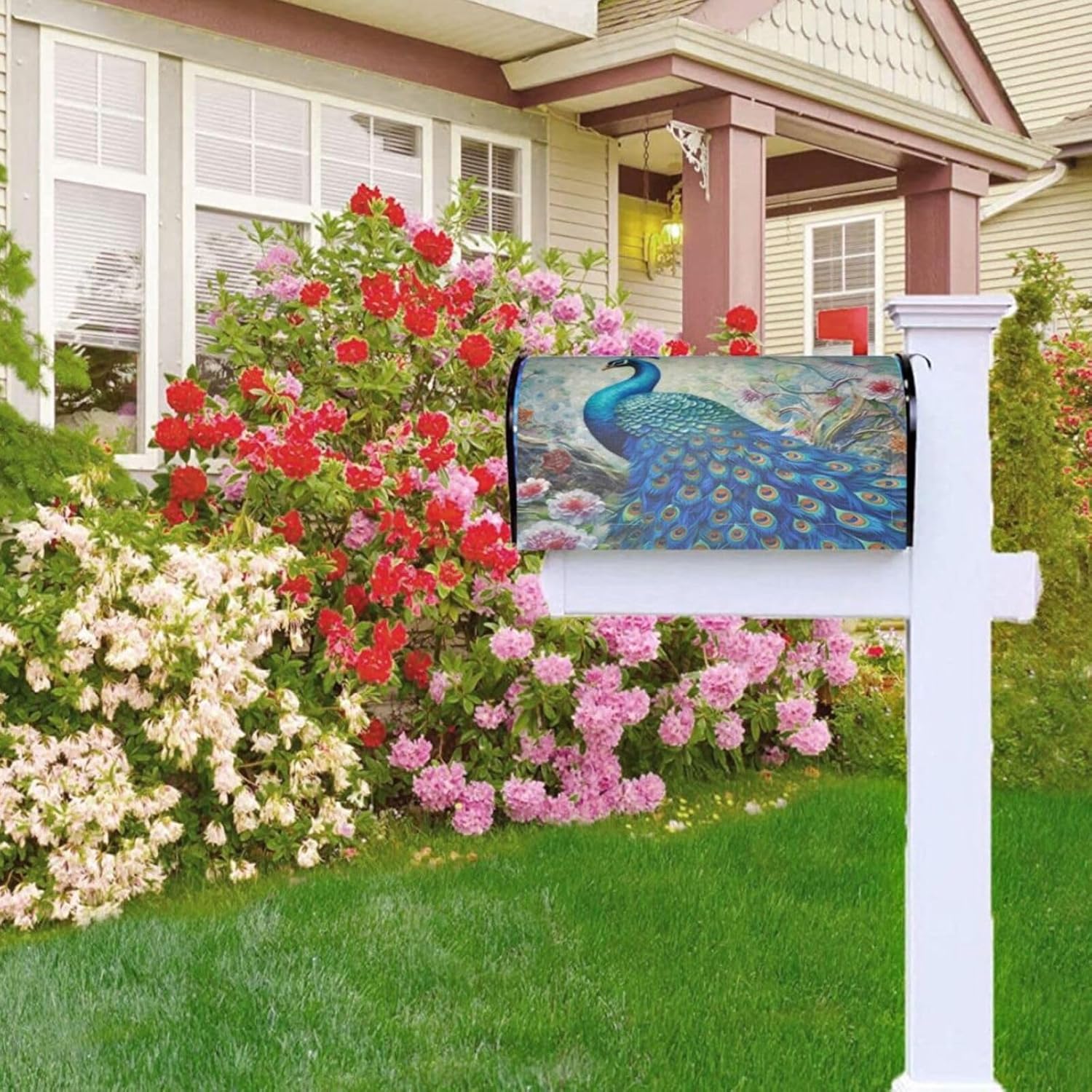 Dujiea Beautiful Peacock Mailbox Cover Mailbox Wraps, Waterproof Mailbox Covers Magnetic Post Box Cover Standard Size 21"(L) X 18"(W) Garden Yard Outside Farmhouse Home Decor