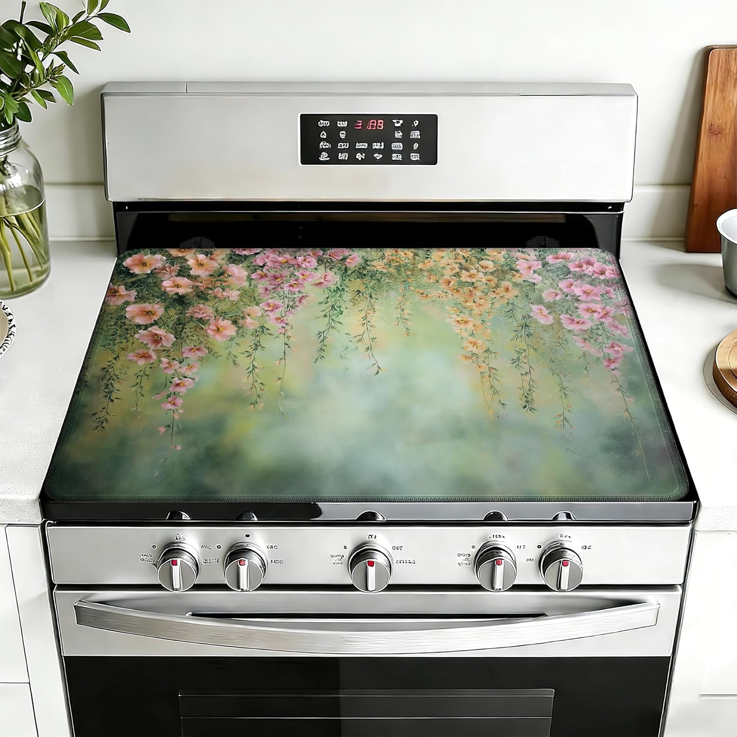 Stove Top Covers for Electric Stove,Colorful Floral Heat Resistant Glass Cooktop Cover Protector for Kitchen Flat Electric Stove Top Covers 28.5×20.5in