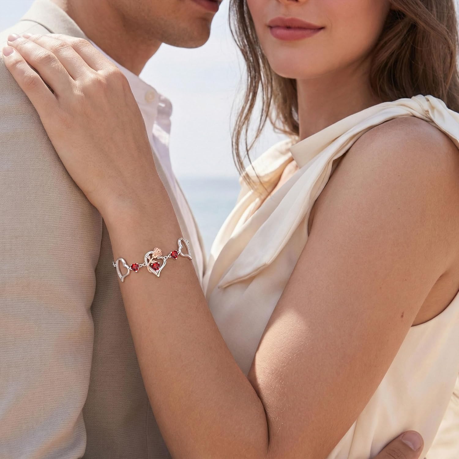 JKK Valentines Day Gifts for Her - 925 Sterling Silver Rose Heart Birthstone Bracelet Birthday Anniversary Jewelry Gifts for Her Wife - Image 3