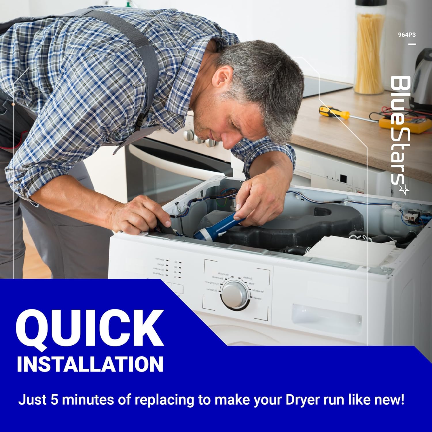 BlueStars ADE3LRGS171TW01 ADE3SRGS175TW01 ADE3SRGS173TW01 ADE4BRGS176TW01 ADE9RYS177TW01 Dryer Heating Element Kit for Speed Queen Dryers - Replaces 503978 964P3 61927 2304695, Include Thermal Fuse