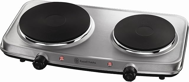Russell Hobbs 2 Plate Mini Hot Plate Hob 15199, 1500 W - Stainless Steel