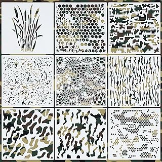 9pcs Camo Stencils for Spray Paint, Camouflage Pattern Stencils Templates Reusable Digital Camo Stencils Kit for Painting on Wood Canvas Paper Fabric Floor Wall Tile Boat DIY Crafts (12x12in)