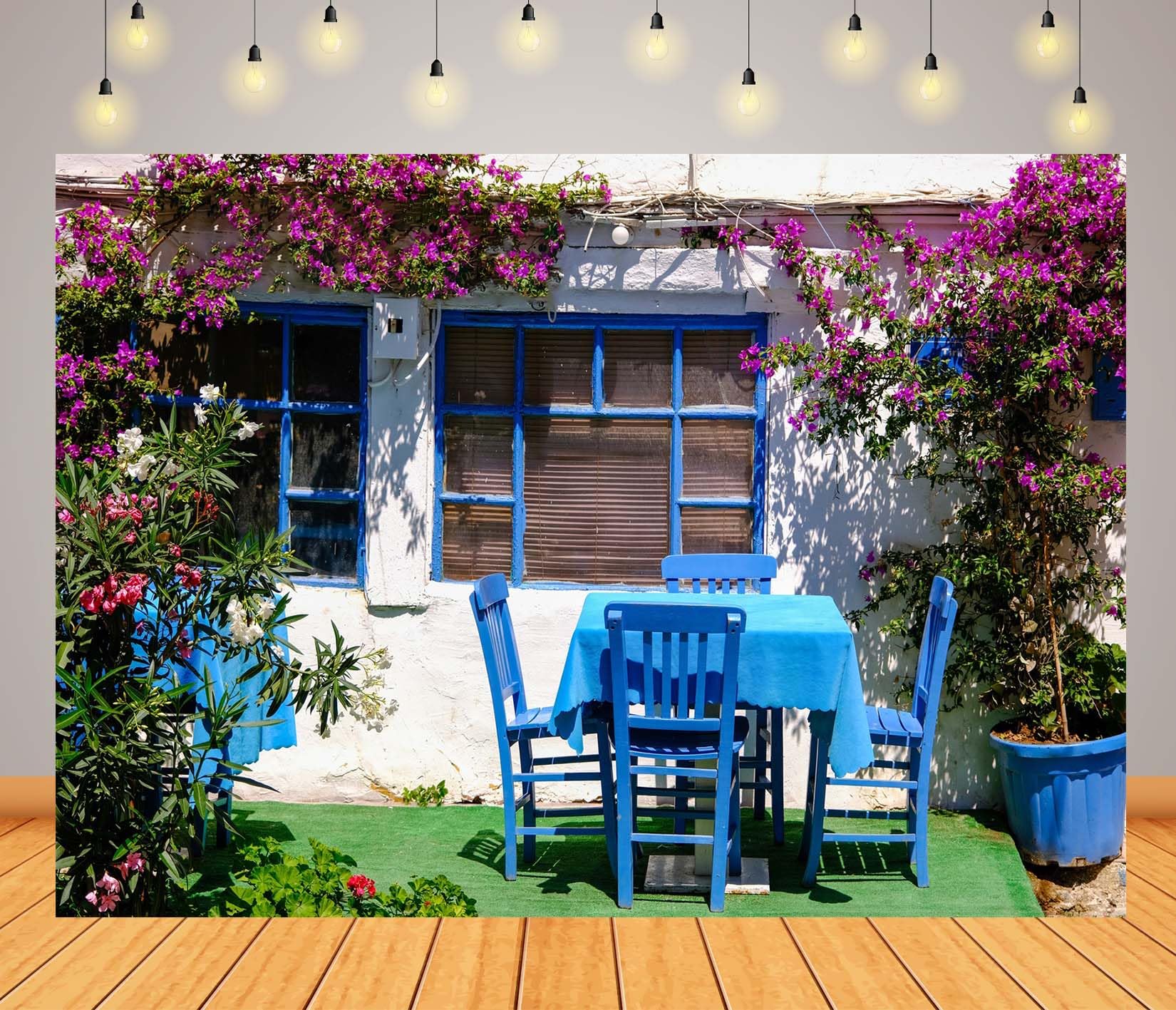 20x10FT (6x3m) Patio Blu Con Fiori Sfondo Fotografico
