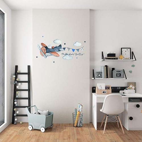 Miniatura 3 de WD11 - Calcomanía de pared de avión con diseño de cielo y escenario WD11. Oh The Place Youll go, calcomanía de pared extraíble para habitación de