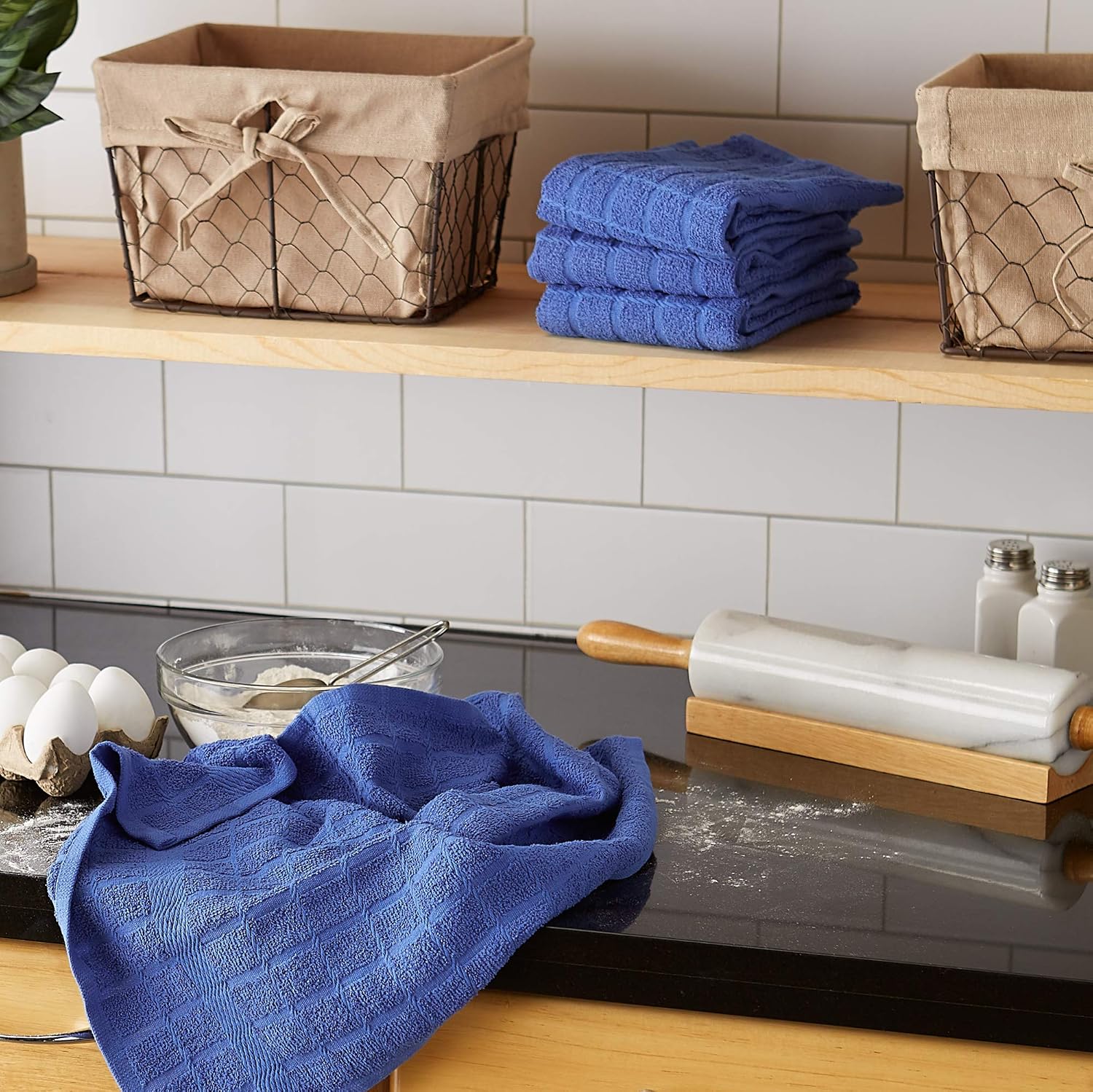 DII Basic Terry Collection Windowpane Dishtowel Set, 16x26, Blueberry Solid, 4 Piece image 5
