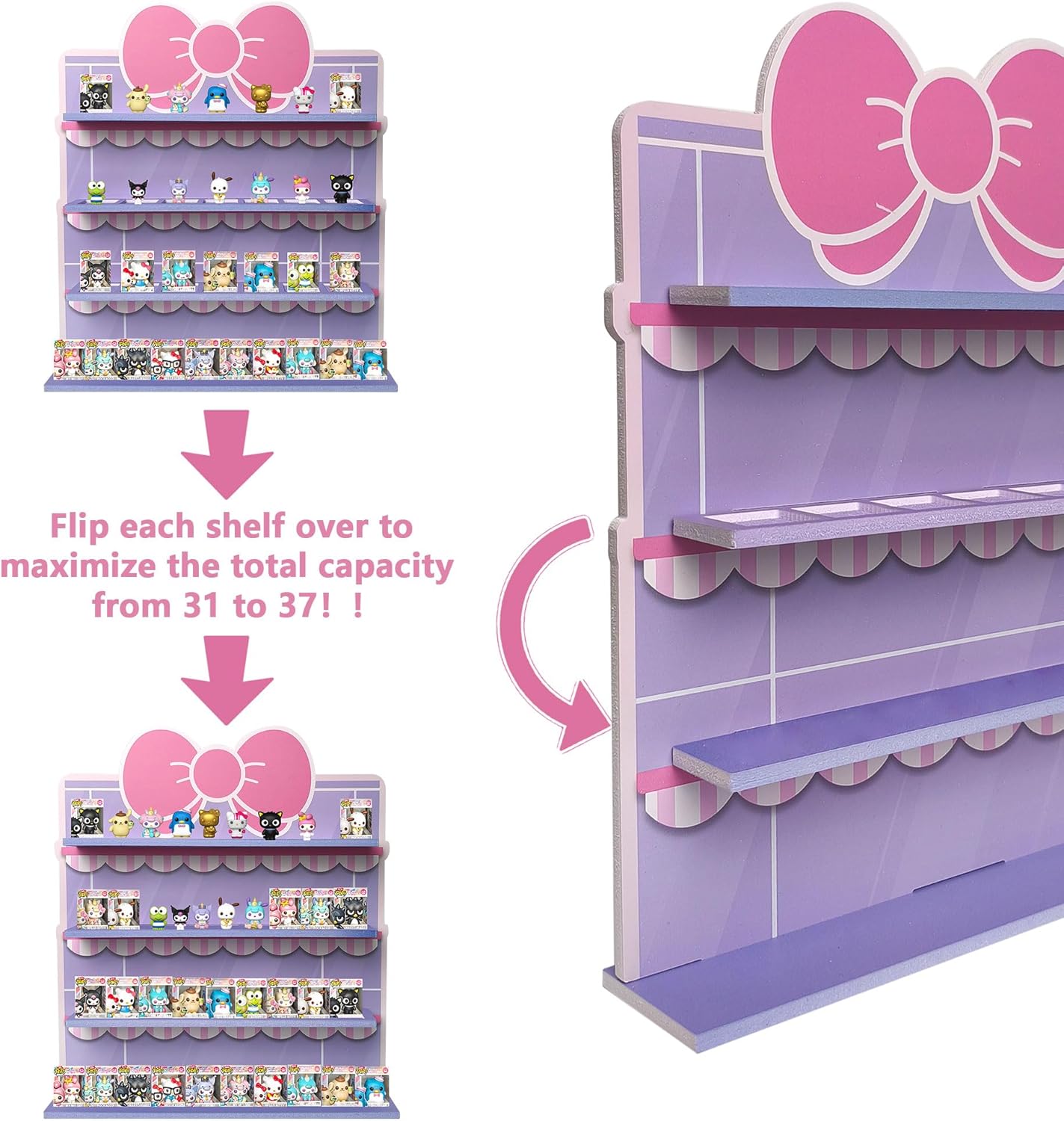 Display Shelf Compatible with Funko Bitty Kitty Series, Kitty Bow Design Organizer for Bitty Pop, Wallmountable Cute Bow Shape, Displays 31 Bitty Pops