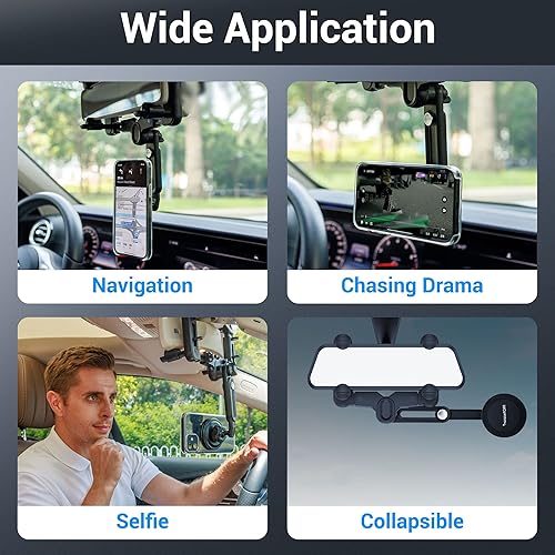 Miniatura 6 de PROfezzion Combo de espejo retrovisor y clip de ventilación, soporte magnético para teléfono compatible con MagSafe en el espejo retrovisor del