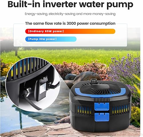 Miniatura 8 de ANBULL Bomba de filtro de estanque de 1370 GPH, bomba de agua sumergible de fuente de 110 V57 W, bomba de agua de filtro de alta eficiencia para