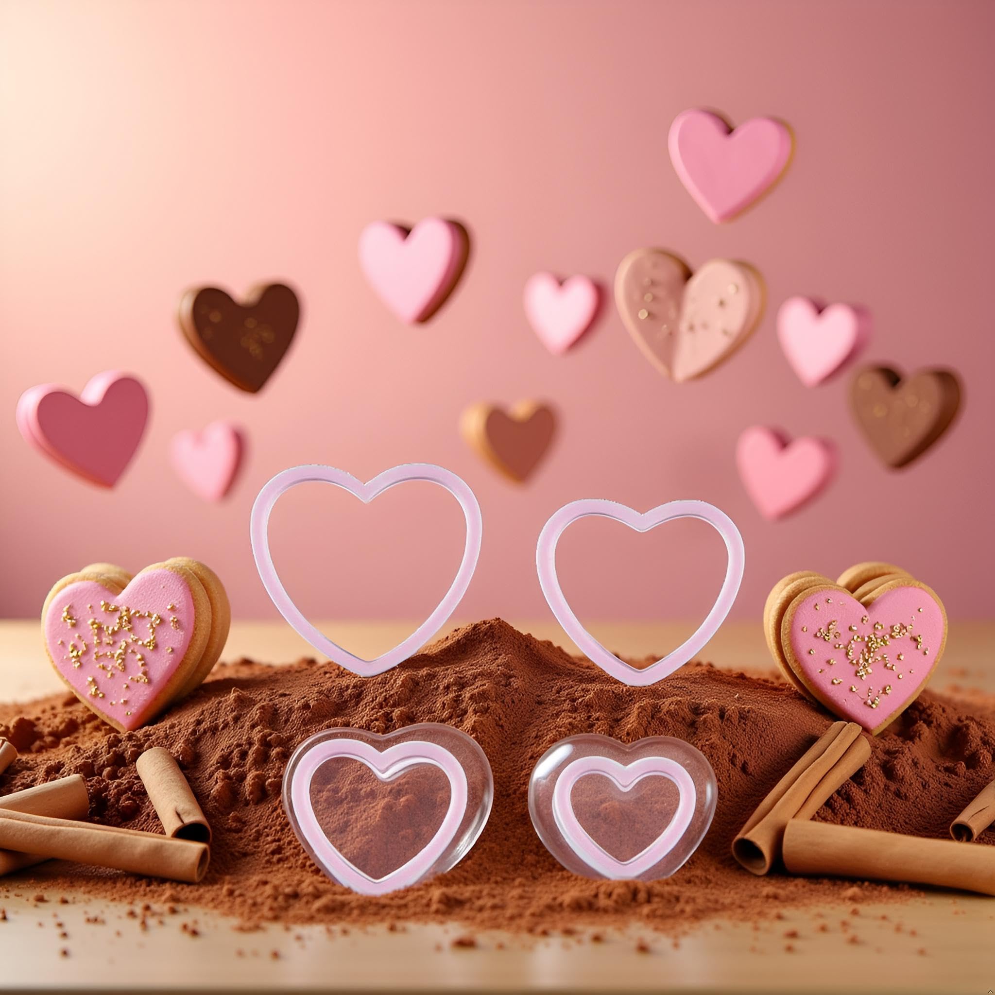 Juego de 4 cortadores de galletas con forma de corazón de diferentes tamaños, moldes para sándwiches, fondant, pasteles, utensilios para hornear, moldes para galletas, postres y caramelos,
