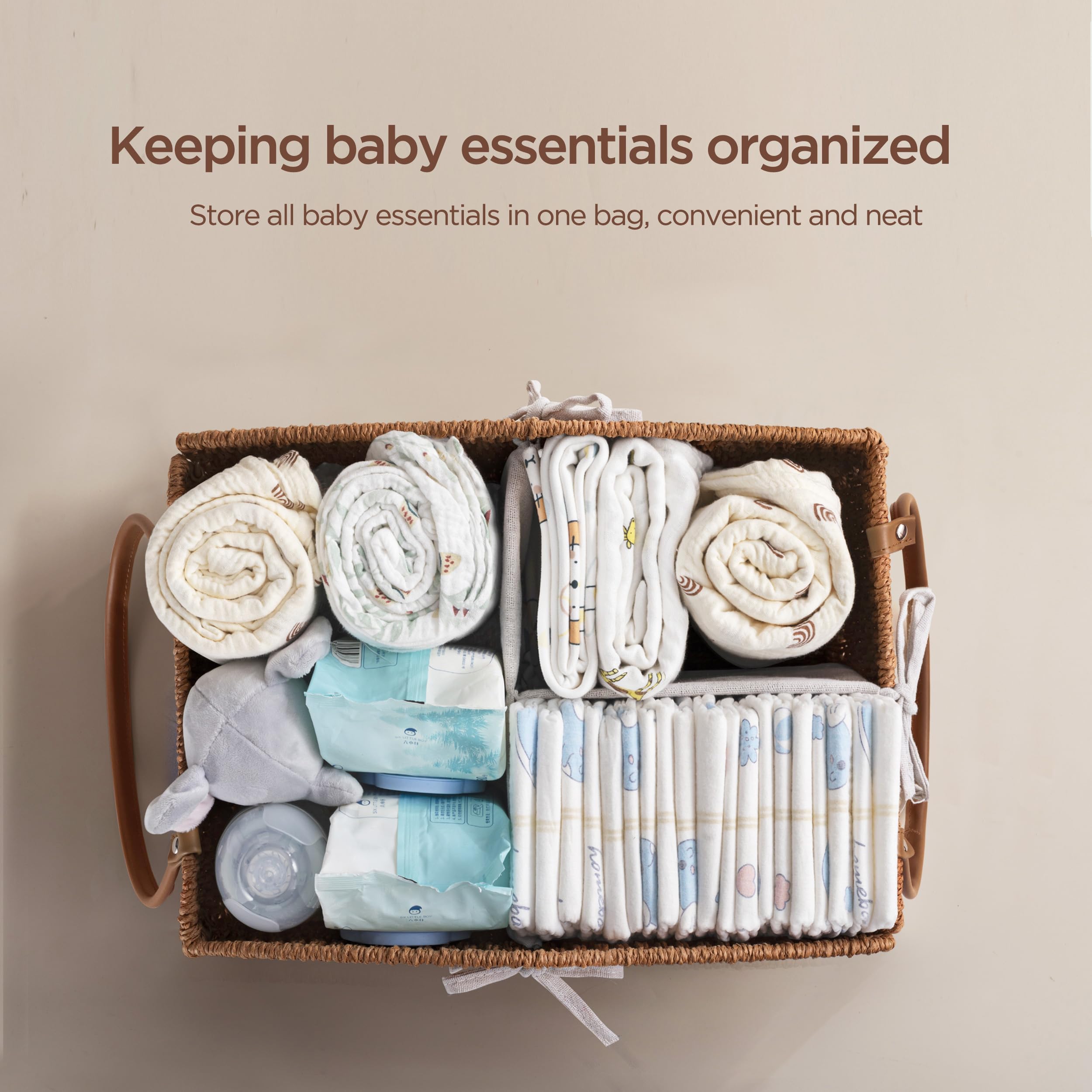 HBlife Grand panier de rangement tissé à la main pour couches et essentiels de bébé – Design incurvé élégant, cadeau idéal pour fête prénatale et liste de naissance