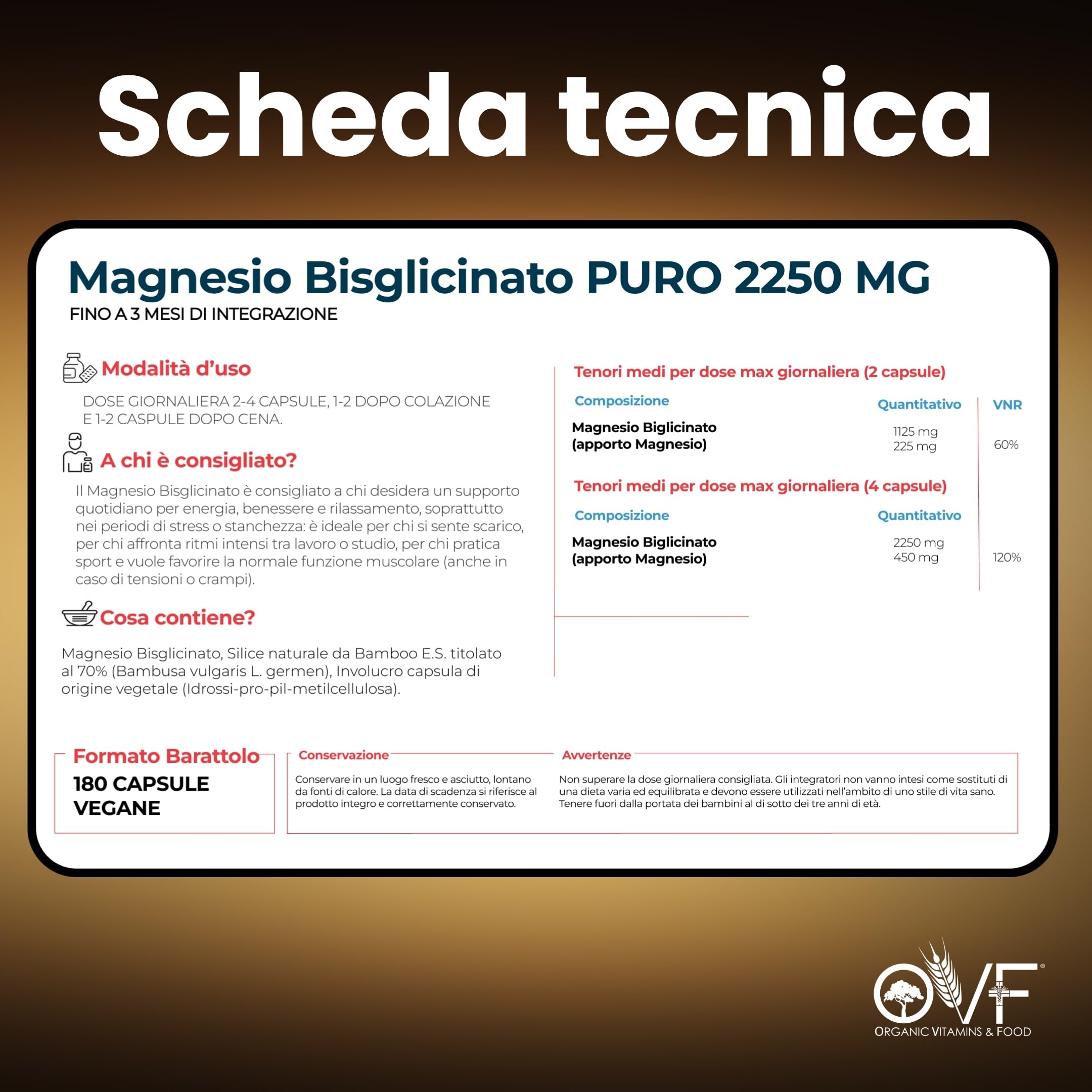 MAGNESIO BISGLICINATO PURO 180 Capsule da 450 mg | 3 Mesi di Integrazione | Supporto per Muscoli e Sonno Integratori Stanchezza Puro Alta Biodisponibilità Vegano