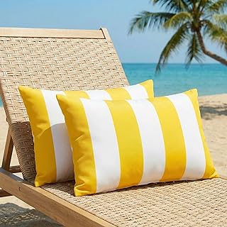 2er Set Outdoor Kissenbezug 30x50 cm Gelb Gestreifte Wasserfest Dekokissen Modern Garten kissenbezüge Strand Dekorative Kissenhülle Sommer Sofakissen für Sofa Balkon Camping