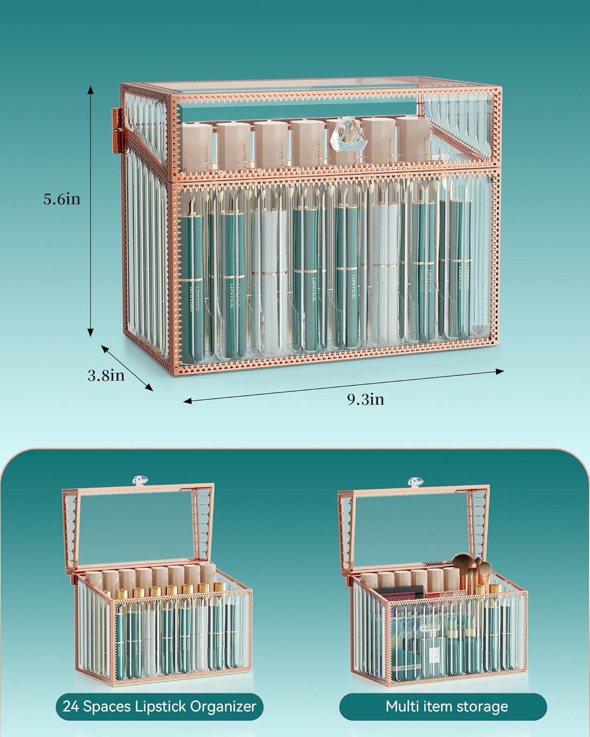 Lipstick Organizer Lipstick Holder - 24 Spaces, Tempered Glass Lip Gloss and Perfume Organizer,Vanity Lipstick Holder and Organizer.