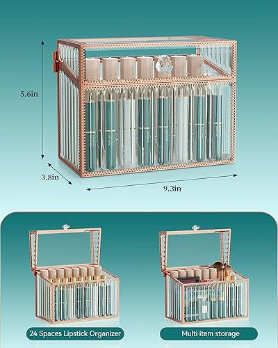 Miniatura 6 de Organizador de lápiz labial, soporte para lápiz labial, 24 espacios, brillo de labios de vidrio templado y organizador de perfumes, soporte para