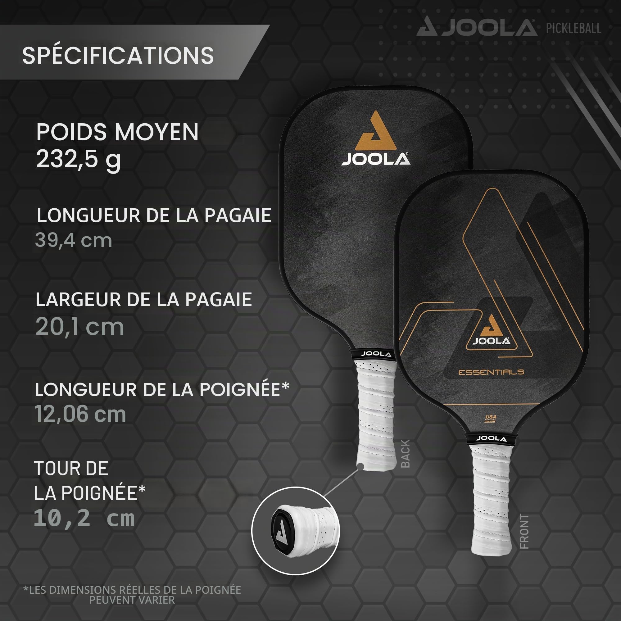 JOOLA Pickleball Essentials Raquette de Pickleball avec Surface en Fibre de Verre, Noyau en polymère et Certification USAPA – Idéale pour Les débutants et Les Joueurs Amateurs