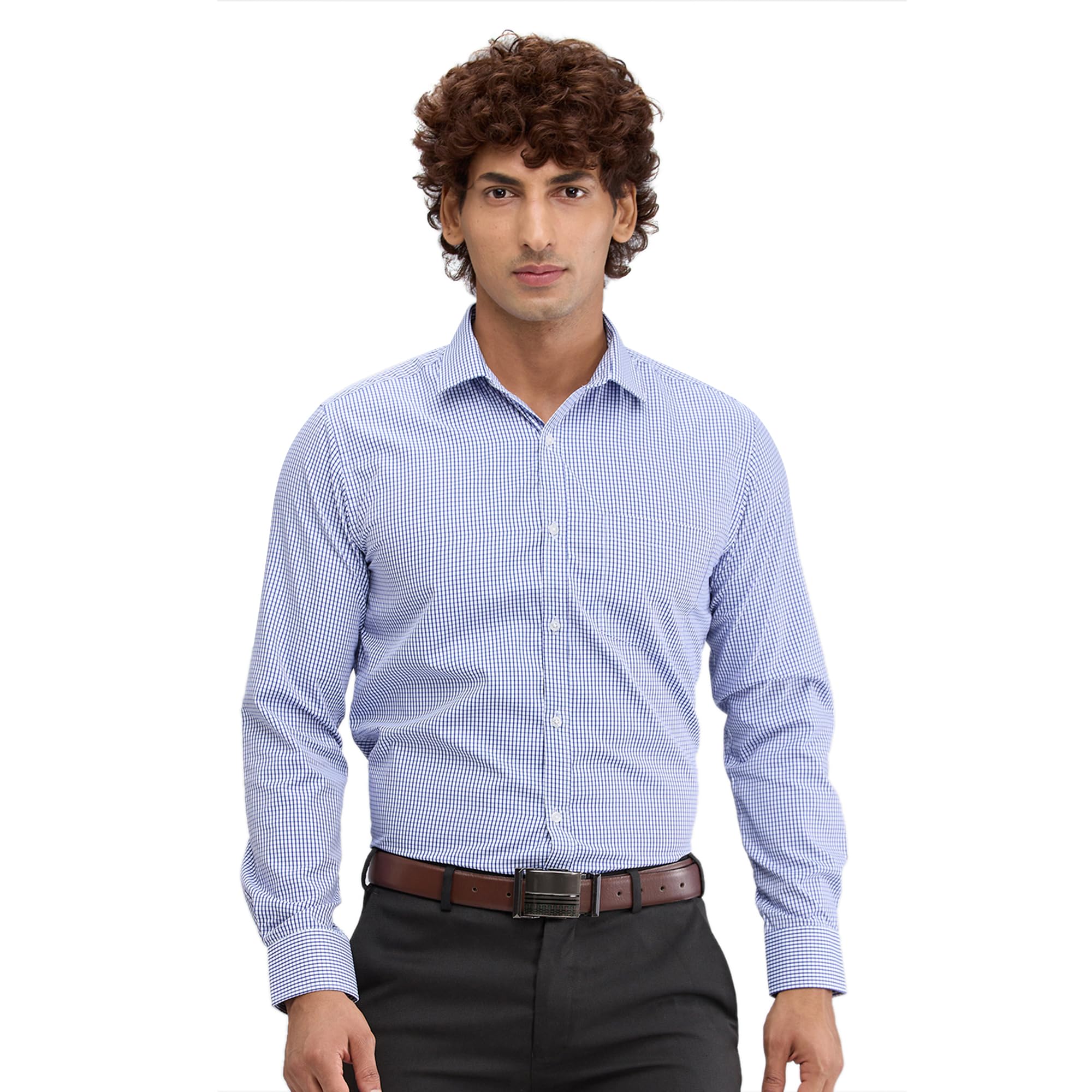 park avenue Men's Slim Fit Checks Pattern Cotton Polyester Blend Semi Cutaway Collar Full Sleeve Formal Shirt-picture-14