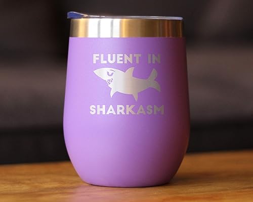 Miniatura 7 de Bevvee Fluent in Sharkasm - Vaso de vino divertido tiburón con tapa corrediza - Taza aislada de acero inoxidable - Lindos regalos de decoración de