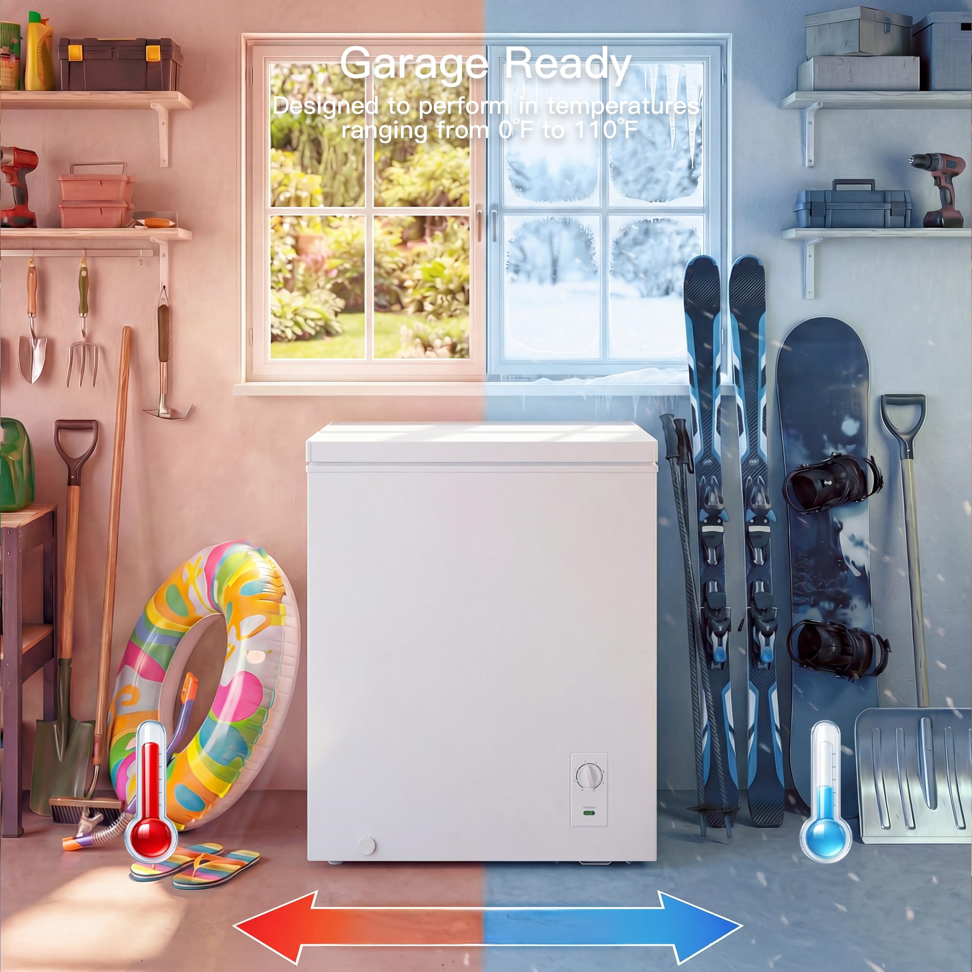 Mepty 2.7 Cu.Ft Chest Freezer,Top Open Door Deep Freezer With 2 Removable Baskets,7 Adjustable Thermostat,Built-In LED Light,Quiet Energy Saving Freezers For Home,Kitchen,Garage Use on Fridge.com - View 6