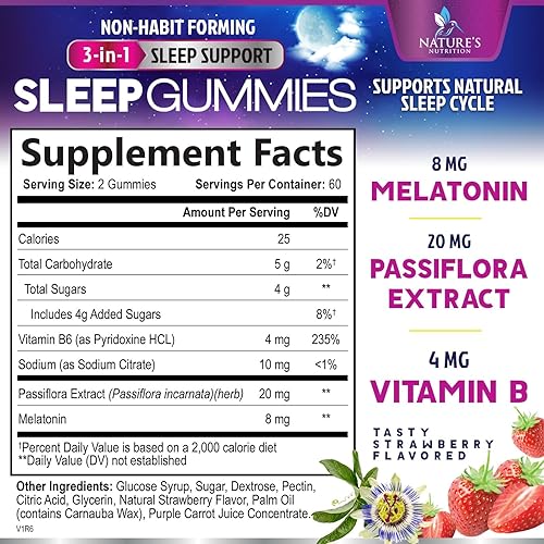 Miniatura 2 de Sleep Gummies - Gomitas de melatonina de 8 mg, apoyo extra fuerte para dormir con 20 mg de passiflora, gomitas de melatonina natural para adultos,