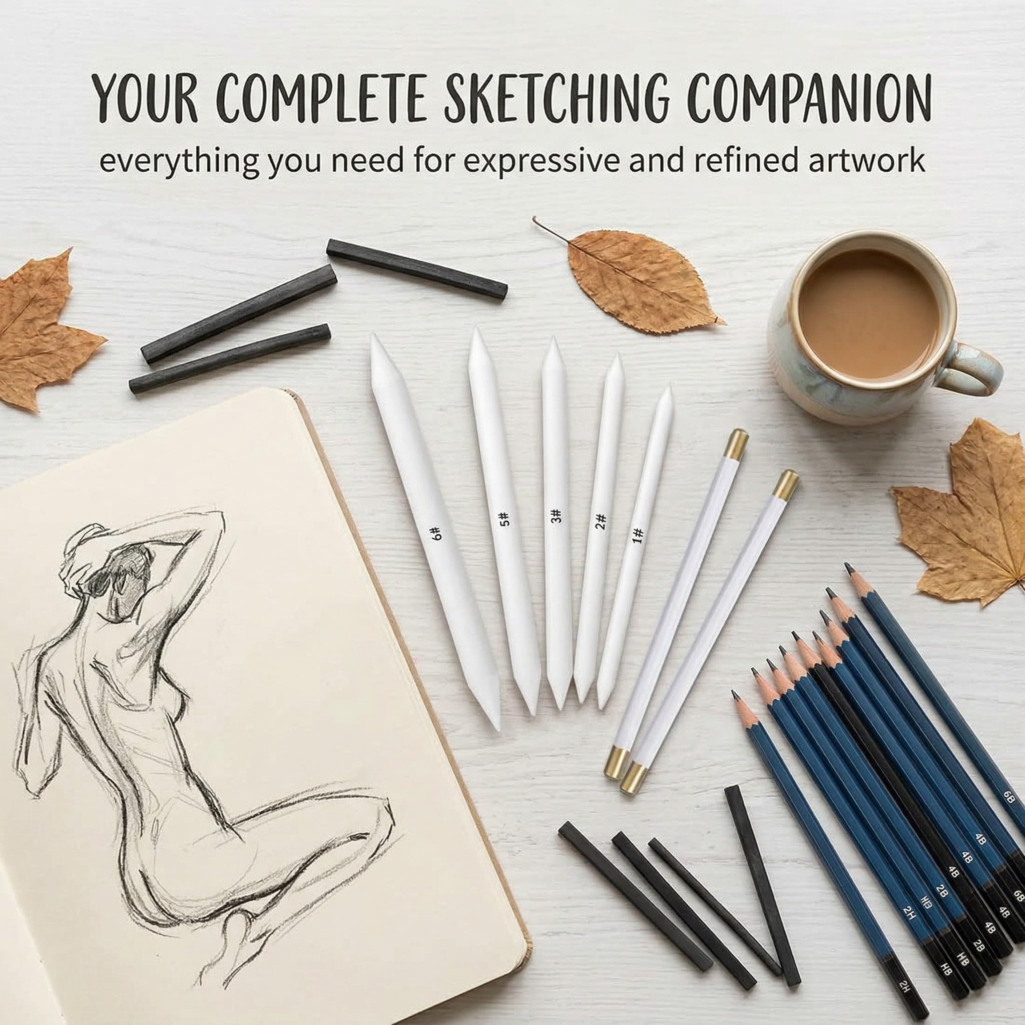 6 Difuminadores para Dibujo y 2 Lápices Goma Borrar, Goma Lápiz Precisión Blanco que Permiten Obtener un Efecto de Boceto Delicado y Realizar Retoques Precisos para Artistas, Bocetos y Pintura