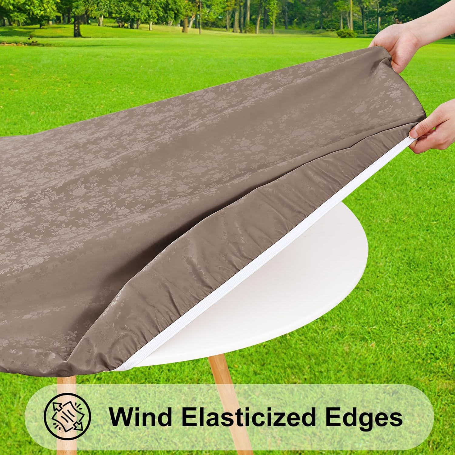Smiry Round Picnic Tablecloth, Elastic Waterproof Fitted Heavy Duty Vinyl Tablecloths for 57"-68" Tables, Wipeable Washable Table Cover for Kitchen, Dining, Camping, Outdoor, Taupe