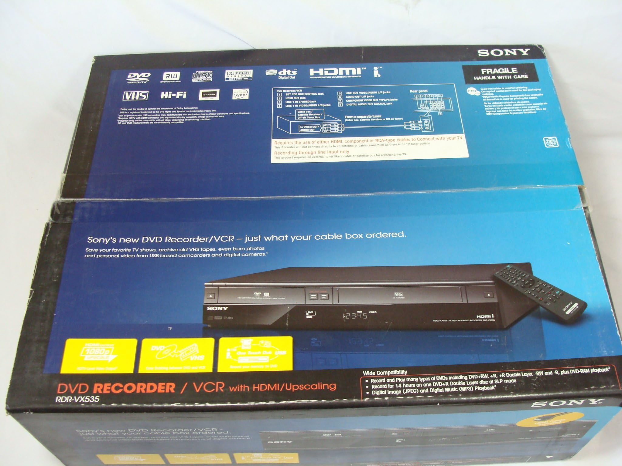 Sony RDR-VX535 DVD Recorder & VCR Combo Player with 1080p HDMI Upscaling and Bonus HDMI Cable