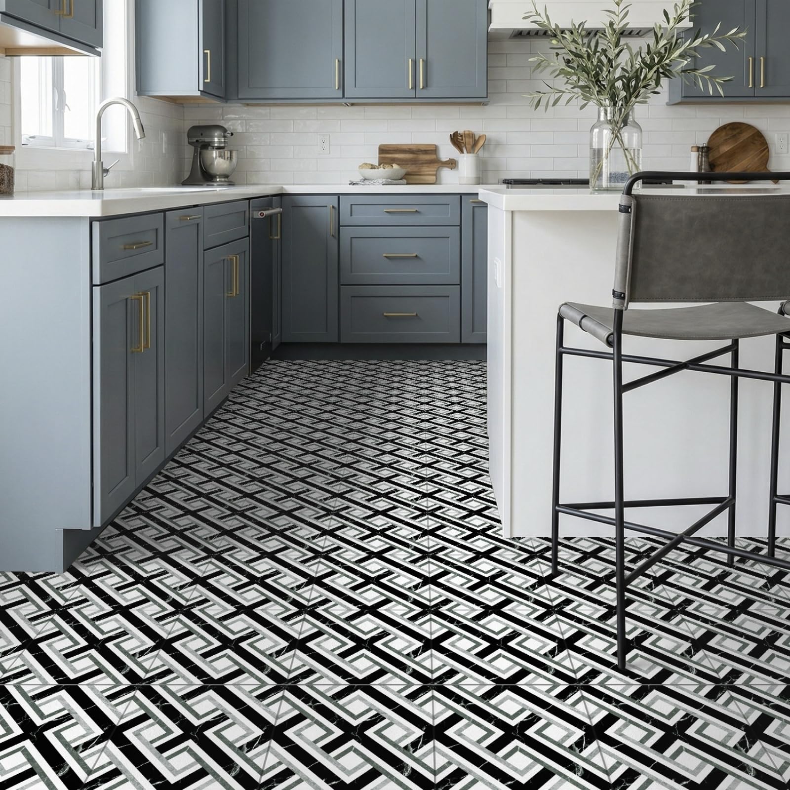 Naklejki na płytki czarne zielone geometryczne naklejki na płytki kuchenne wodoodporne naklejki winylowe samoprzylepne łazienka backsplash dekoracyjne pokrowce 30 x 30 cm/10 szt