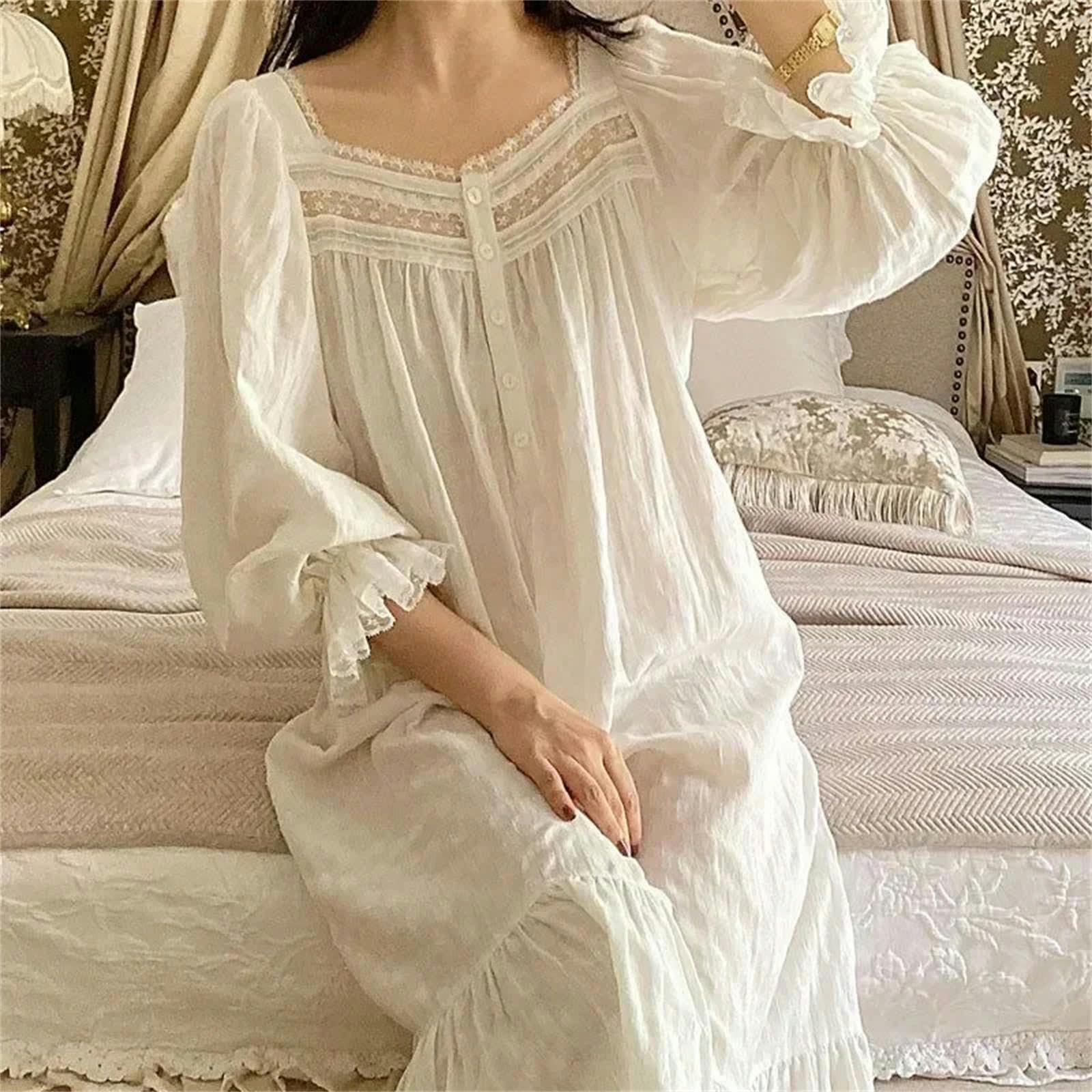 Nachthemd Damen Lose Nachtkleid Langes Rüschenhaus Frauen Frauen Französisch Kleid Patchwork Loungewear