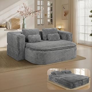 75'' Folding Sleeper Sofa Bed, Convertible Memory Foam Boneless Couch, Foldable Full Size Guest Bed, Modern 2-in-1 Futon Floor Sleeper Sofa with 4 Pillows and Blanket for Living Room Bedroom(New-Gray)
