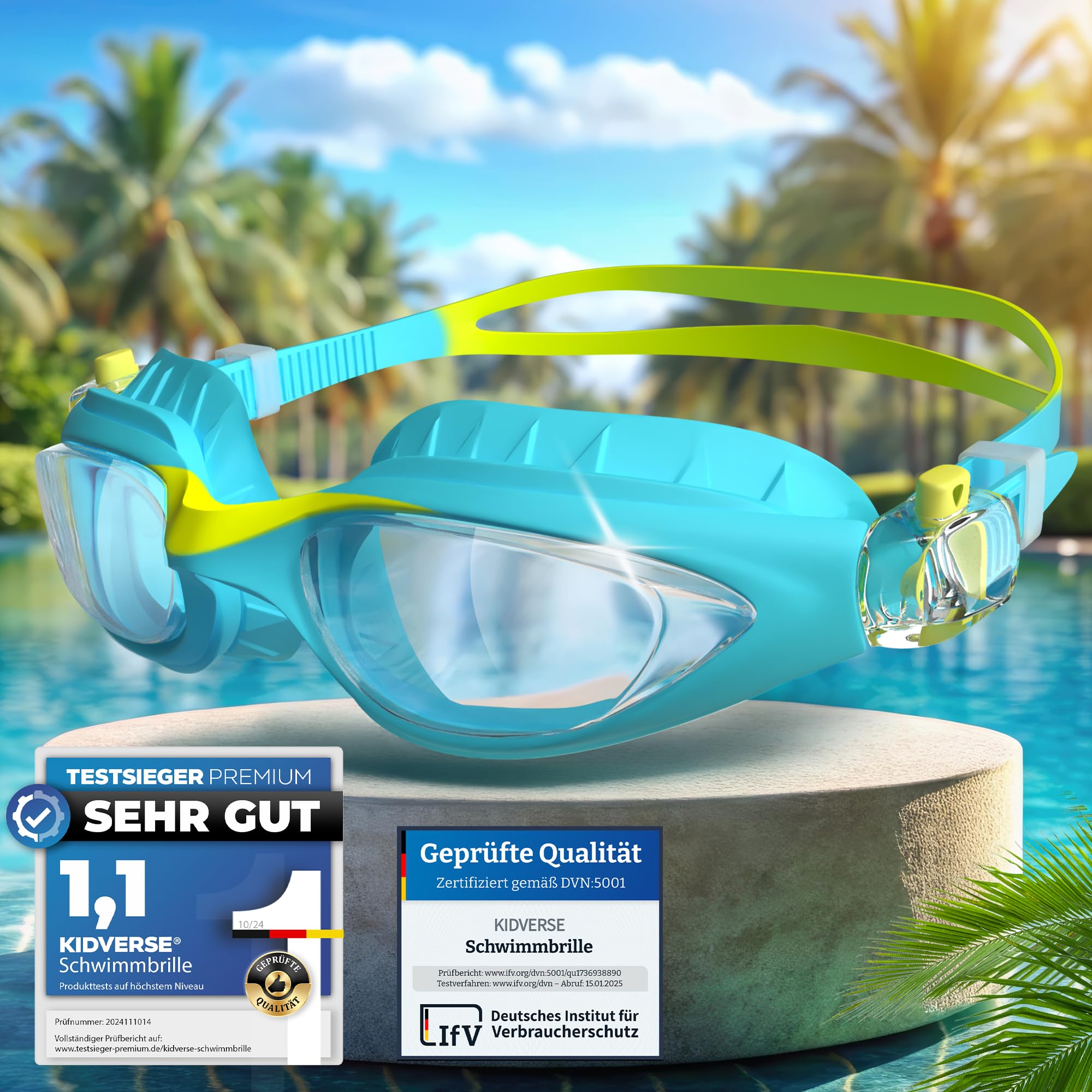 KIDVERSE Schwimmbrille Kinder - Bequeme Taucherbrille Kinder 3 Jahre bis 13 - Geprüfte Kinderschwimmbrille mit UV-Schutz & Antibeschlag Schutz - Schwimmbrille Mädchen & Jungen