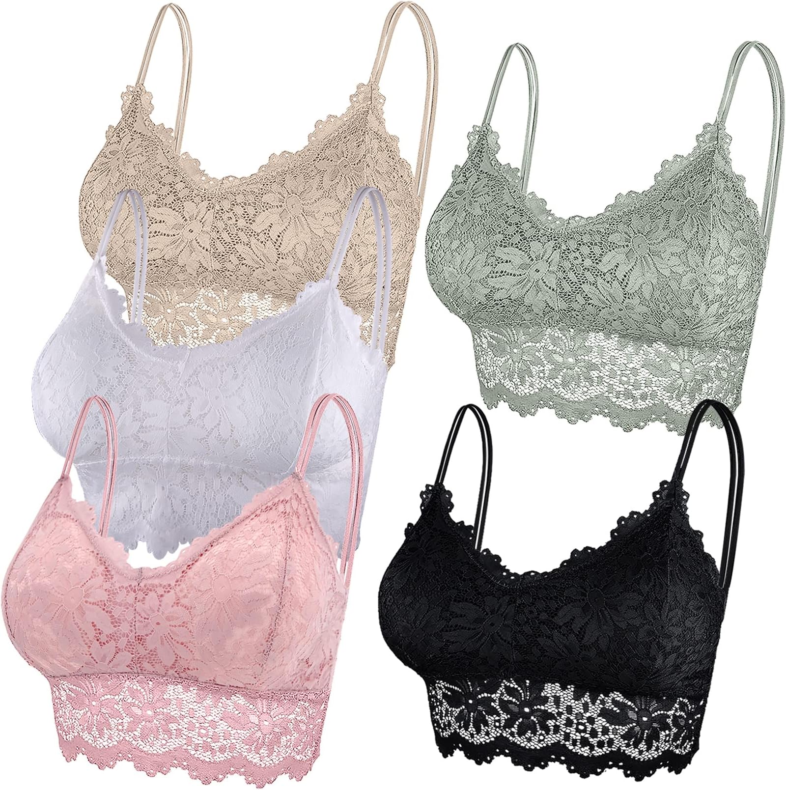 5 Pieces Bralette Lace Padded Bralette Lace Bandeau Bra Tube Bra Lace Top with Straps and Removable Pads for Women Girls
