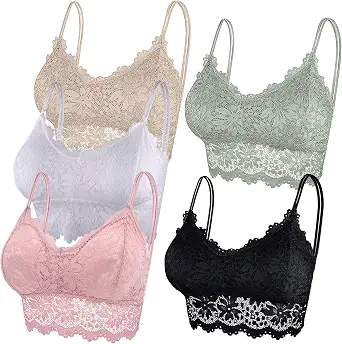 Duufin 5 Pcs Lace Bralettes for Women, Padded Lace Bandeau Bras