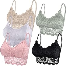 Duufin 5 Pieces Lace Bralette with Removable Pads for Women and Girls 5 Colors