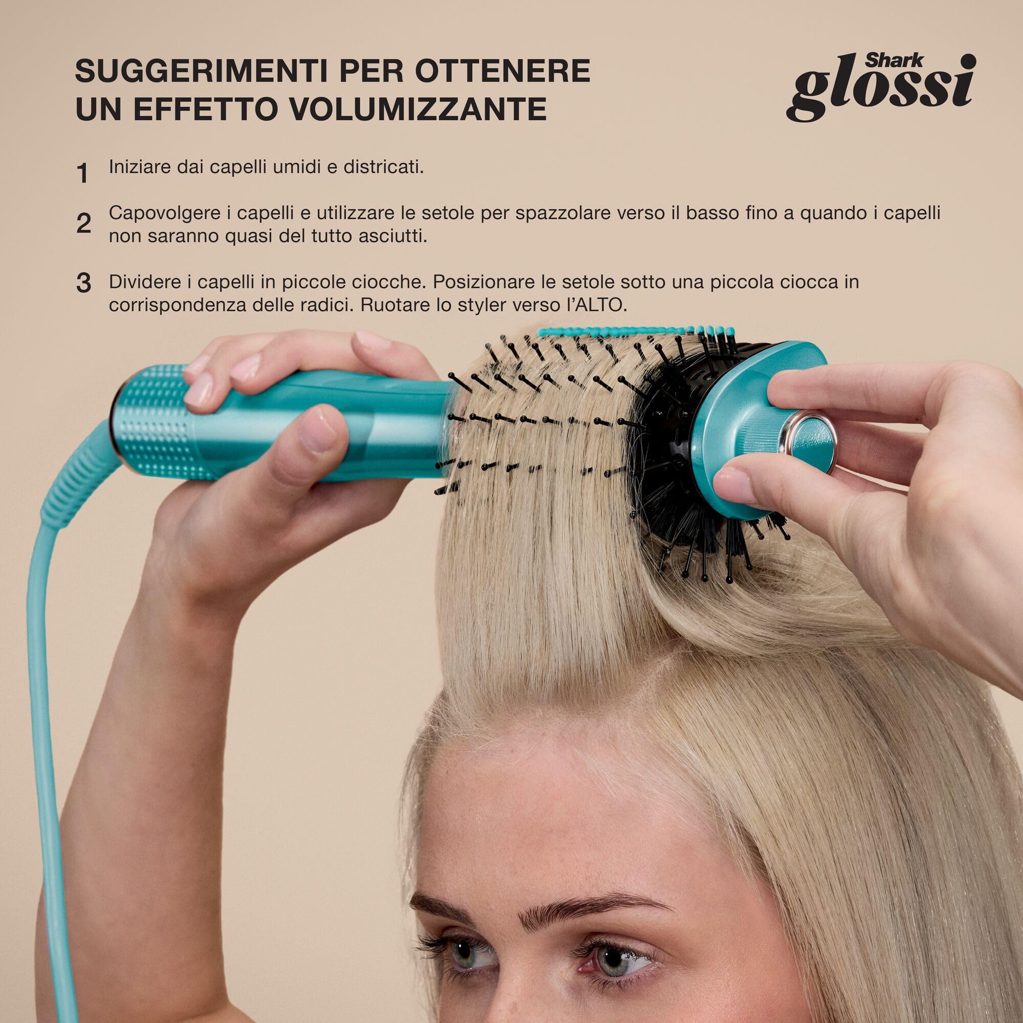 Shark Glossi Styler e spazzola lucidante ad aria calda 2 in 1 turchese | qualità professionale, piastre in ceramica, volumizza senza effetto crespo, Gloss Lock, tutti i tipi di capelli, HT302EUTL