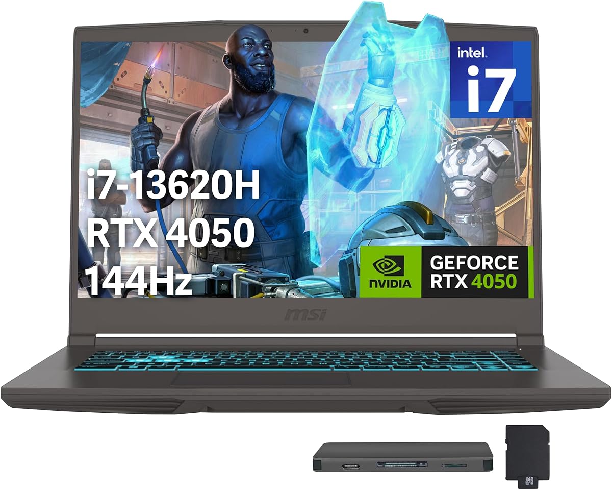 Computadora portátil para juegos msi Thin 15.6" FHD 144Hz, Intel Core i7-13620H, NVIDIA GeForce RTX 4050, 16GB DDR4, 1.5TB de almacenamiento (512GB SSD+1TB Docking Station), teclado retroiluminado, Wi-Fi 6E, cámara HD, Win 11 Pro, gris