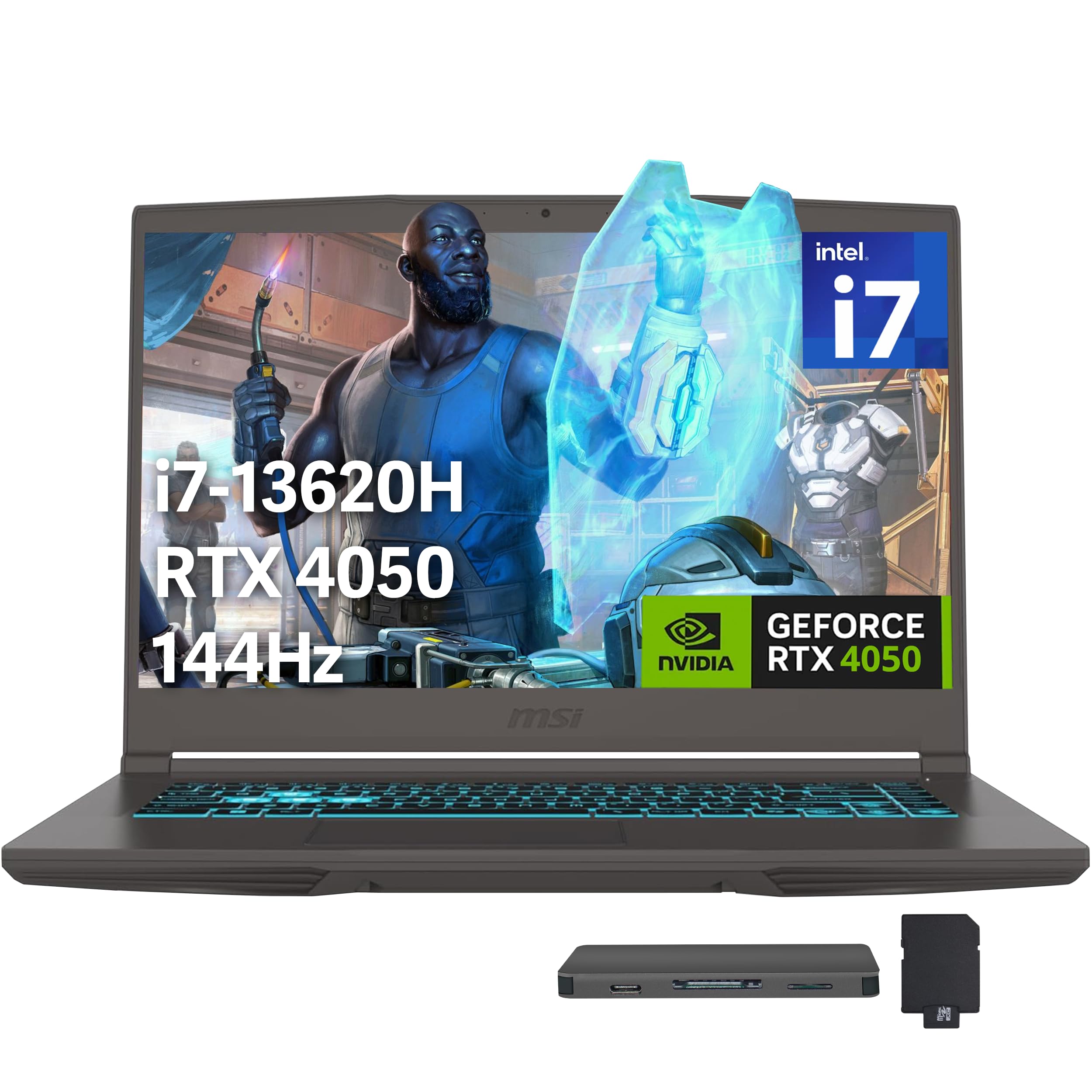 msi Sottile 15,6 pollici FHD 144Hz Gaming Laptop, Intel Core i7-13620H, NVIDIA GeForce RTX 4050, 16GB DDR4, 2TB di storage (1TB SSD + 1TB docking station), tastiera retroilluminata, Wi-Fi 6E