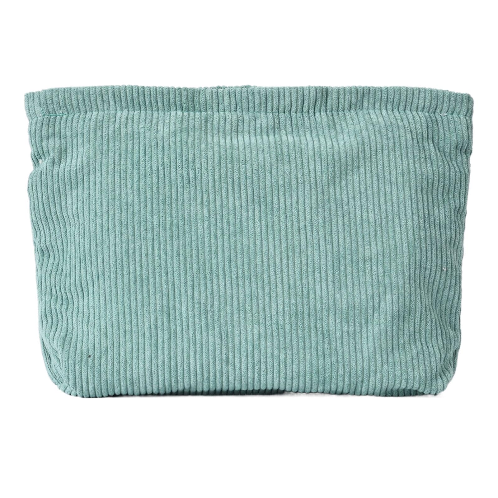 Small Makeup Bag for Purse Travel Cosmetic Bag Makeup Pouch Corduroy Portable Versatile Zipper Pouch for Women (Green)