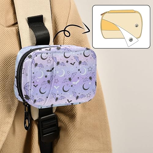 Miniatura 6 de Pastillero morado con diseño de murciélago y luna de 7 días, organizador de píldoras de viaje con cremallera, portátil, semanal, vitamina, medicina,