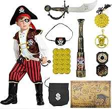 Xerteam 5-Teiliges Set Piratenkostüm Kinder, 22pcs Piraten-Zubehör, Piraten Deko Kindergeburtstag, Rollenspielkostüme für kinder, Halloween Kostüm für Kinder 4-7