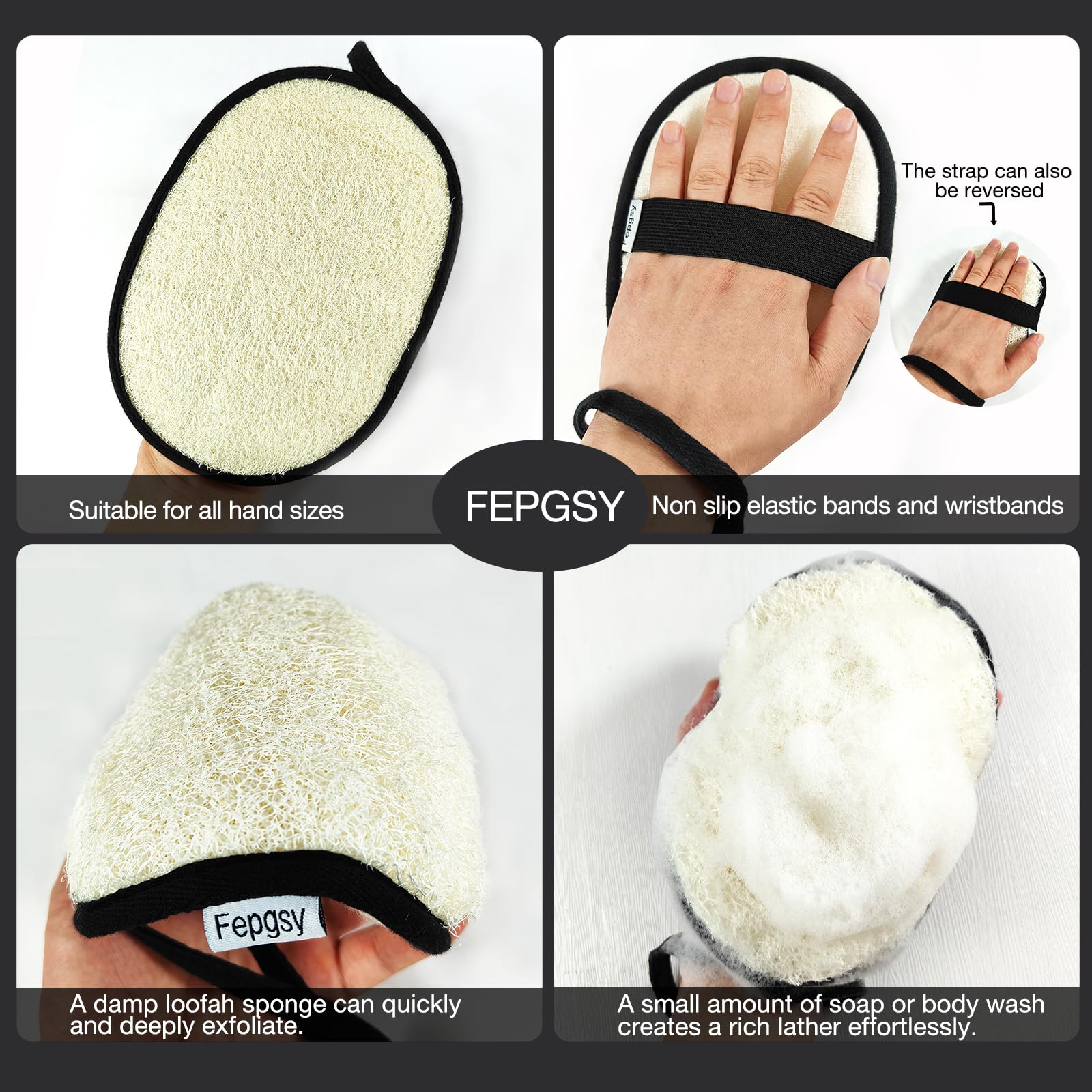 Spugna di luffa naturale (2 pezzi), grande spugna esfoliante per il corpo da 17,8 x 13,8 cm, per donne e uomini, i materiali naturali sono facilmente biodegradabili e l'esfoliazione del bagno non