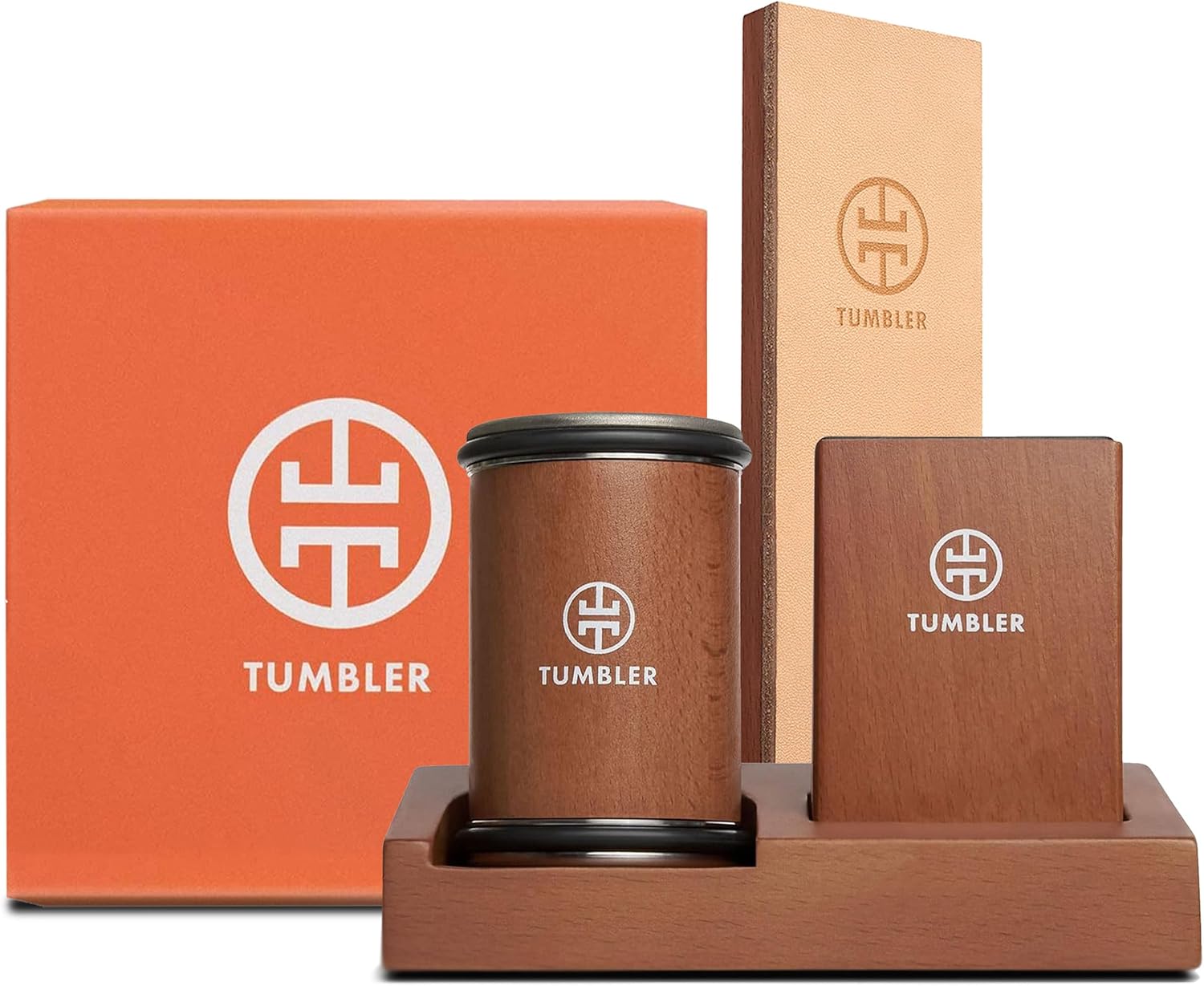 Tumbler Rolling Knife Sharpener™ Leather Strop Companion & Protective Stand Bundle