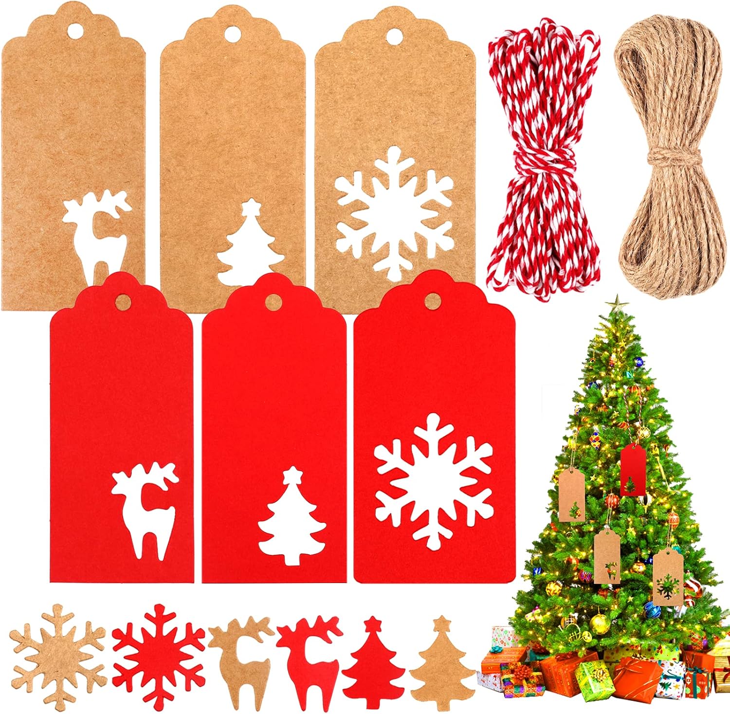 Christmas Gift Tags, 120 Pcs Brown Labels, Kraft Tags With String, Christmas Labels, Brown Kraft